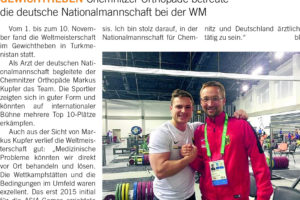 Dr. med. Markus Kupfer als Arzt der Deutschen Nationalmannschaft Gewichtheben zur WM in Turkmenistan